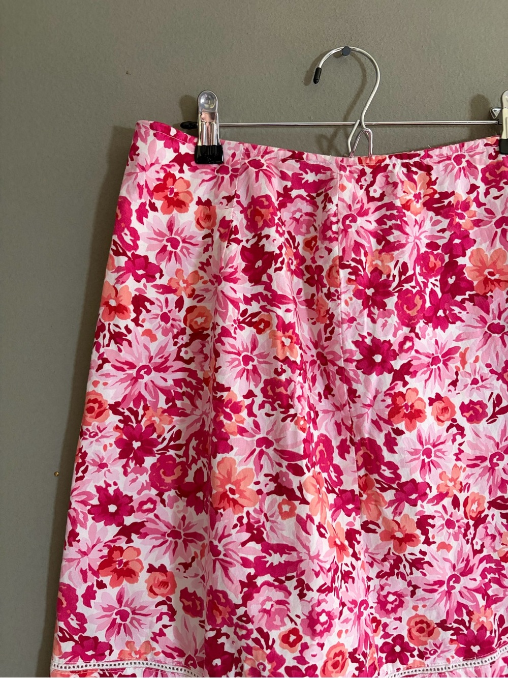 St. John's Bay Skirt Cotton A-Line Pink Floral Knee Length Y2K VTG Garden Midi - Picture 5 of 11